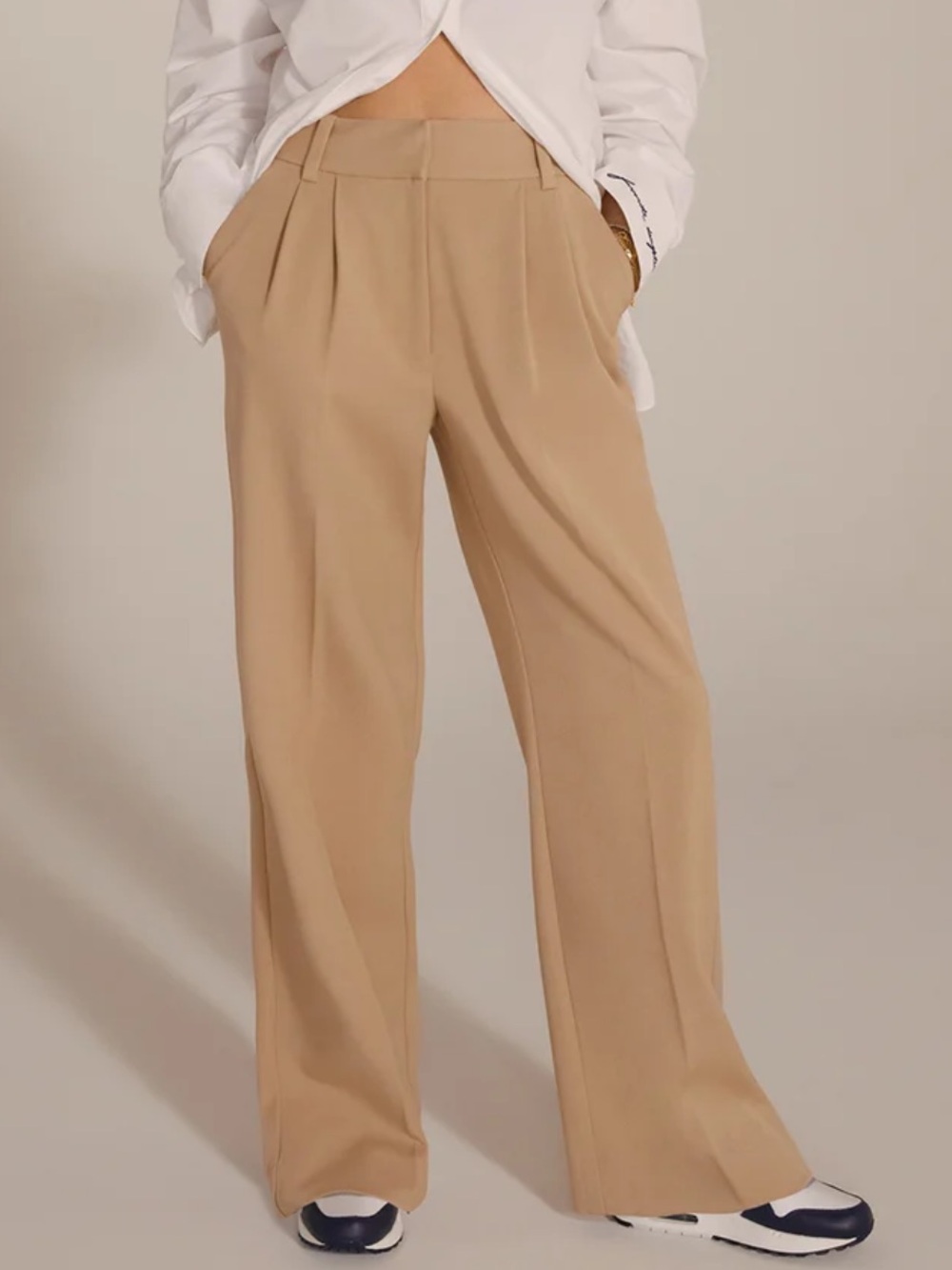 Favorite Daughter The Favorite Pant Petite! Pleated Wide Leg Beige Size 4 $218